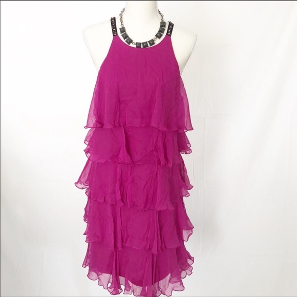 BCBG Dresses & Skirts - BCBG Pink Chiffon Ruffled Layered Dress